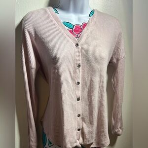 Pink Rose Blush Button Down Knit Shirt